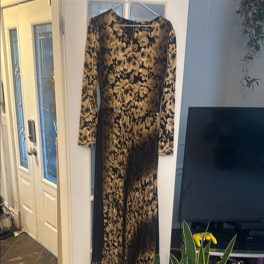 Zara Black and Cream Floral Long Sleeve Dress